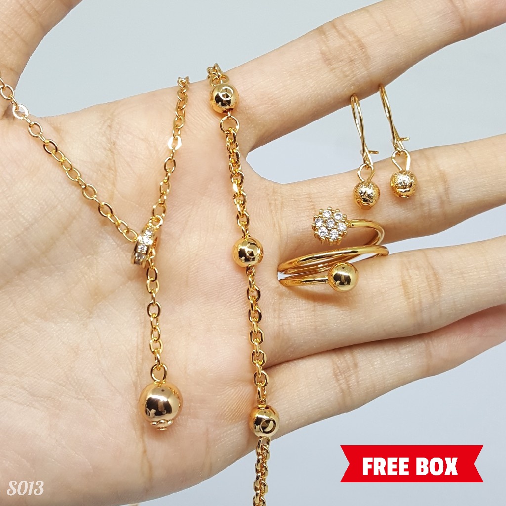 PGX Set Perhiasan Xuping Cincin Gelang Kalung Anting Lapis Emas - S013