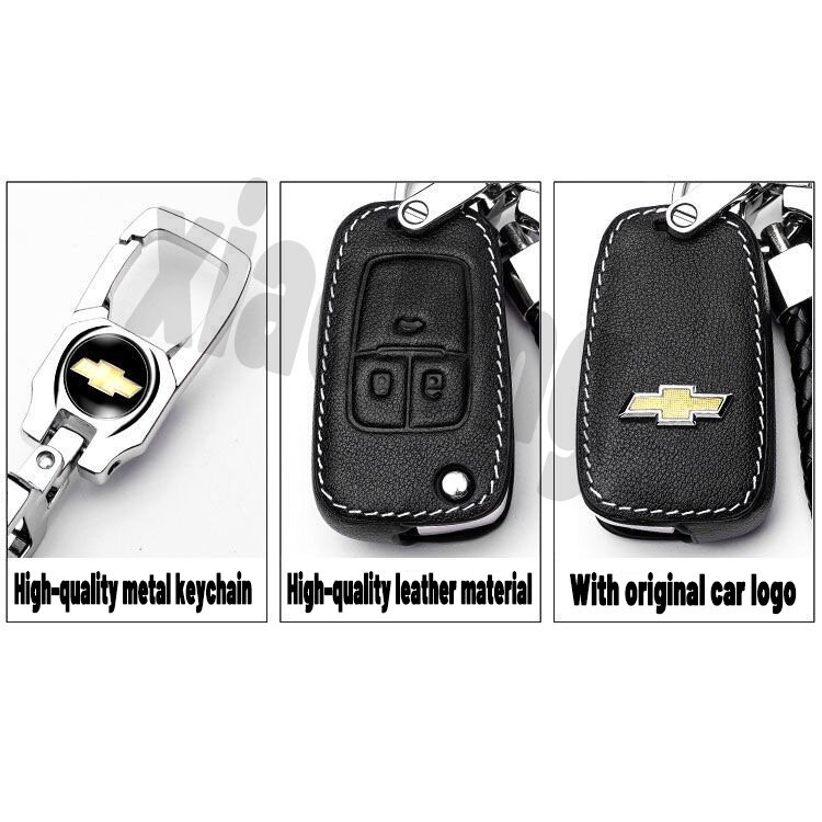 Kualitas Tinggi Kulit Untuk Chevrolet Key Cover Remote Key Case Dengan Key Holder Fod Logo Mobil Keychain Kreatif Alloy Metal MalibuSpin Camaro Sonic