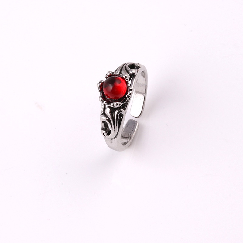 Cincin Model Terbuka Aksen zircon Merah Gaya retro Korea Untuk Pasangan