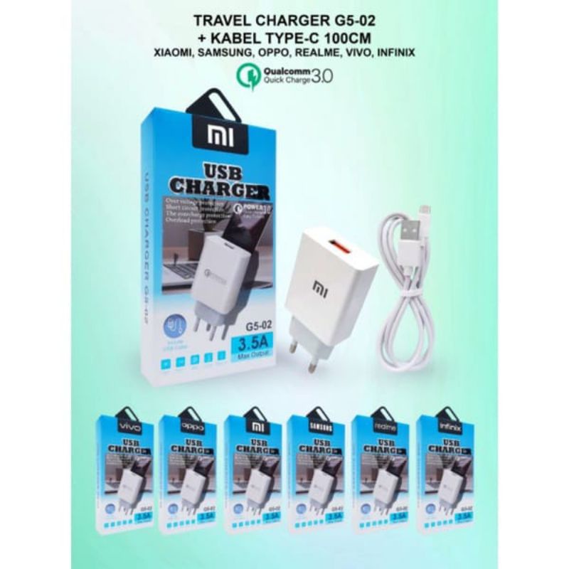 Charger Type C Xiaomi Redmi G5-02 Casan Colokan Type C Xiaomi Redmi G5-02 Qualcomm 3.4A