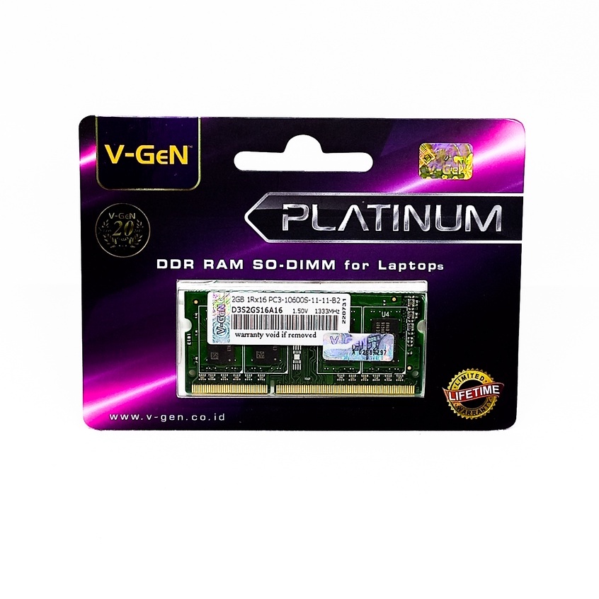 SODIMM DDR3 2GB PC-10600 1333MHz V-GeN Platinum RAM Laptop Vgen | DDR3 | 1333MHz