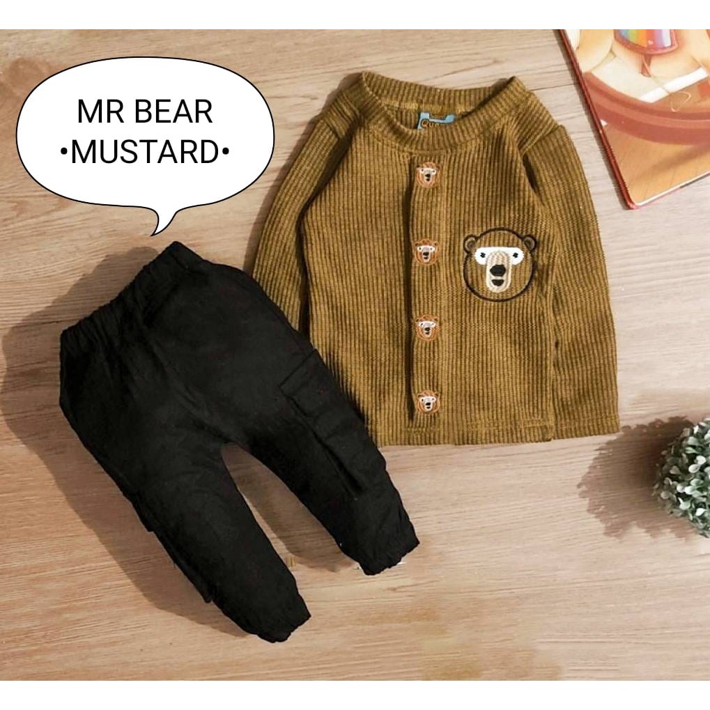 Setelan Anak Laki-Laki / Baju Bayi Cowok Model Sweater Tangan Panjang Celana Panjang Motif Mr Bear Usia 6 Bulan-3 Tahun