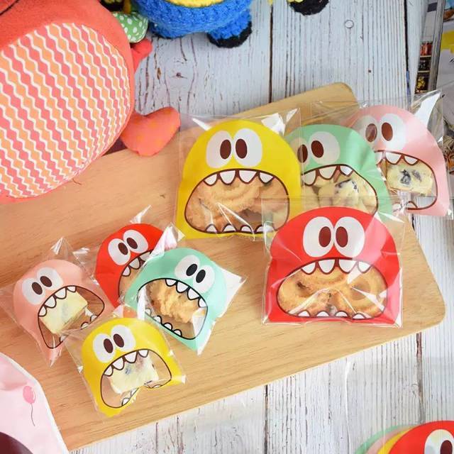 (clashop)plastik Cookies Bag Kemasan Kue Pie Permen Motif Big Mouth Monster OPP Bungkus Packaging ISI 100 PC