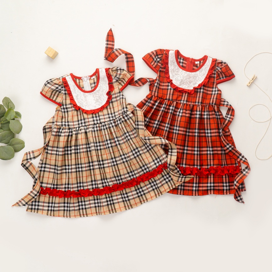 Jemico kids | Dress baju anak bayi perempuan 1 tahun - 3 tahun motif kotak kombinasi brukat