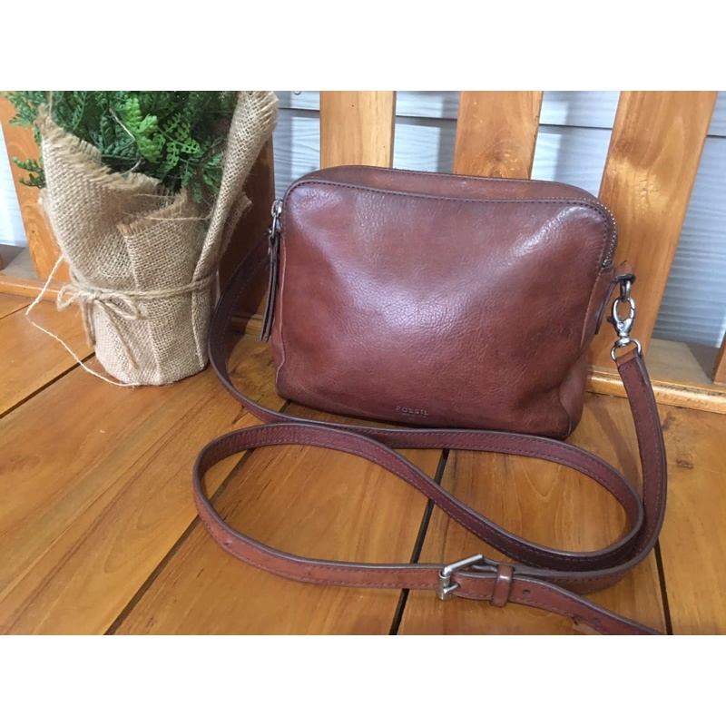 tas selempang fossil crossbody slingbag coklat vintage buyut jadul preloved second bekas