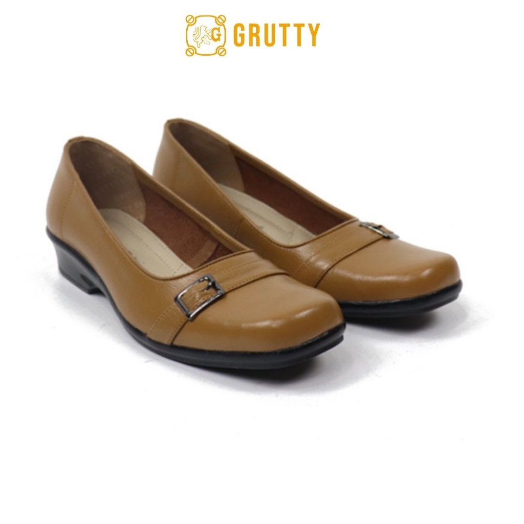 Grutty Sepatu Wanita Kerja Asli Kulit Pantofel Wanita Ready Big Size Warna Camel