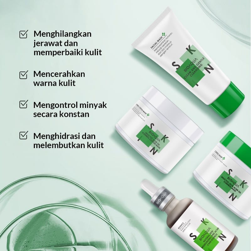 BIOAQUA Paket Acne obat jerawat dan bekas jerawat Totol Jerawat Set With Acne Serum/Oil Control Mask/Acne Mask/Cleansing