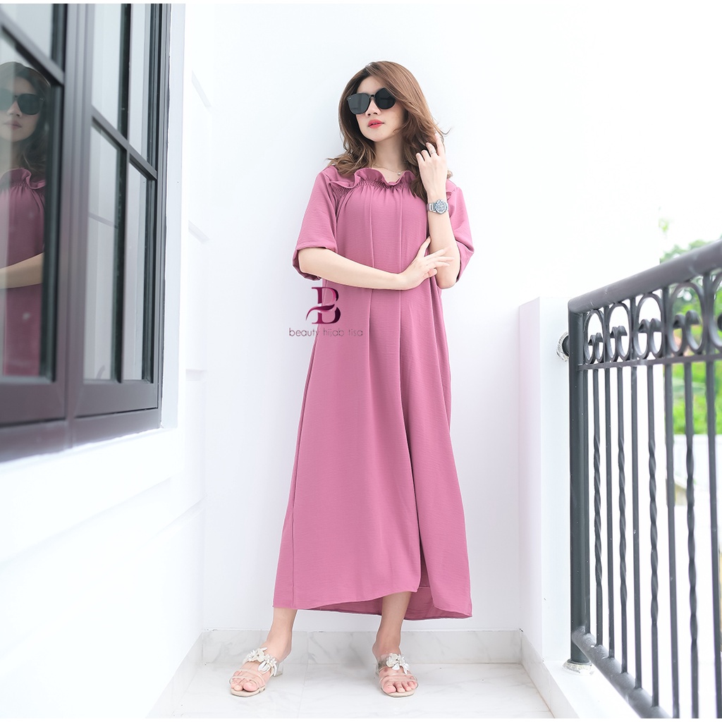 Daster Elizabeth Big Size Variasi Ruffle Long Dress Rayon Terbaru 2022 BeutyHijab