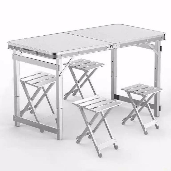 Meja Lipat Portable + 4 Kursi / Meja HPL / Meja Lipat Koper Serbaguna stock ready
