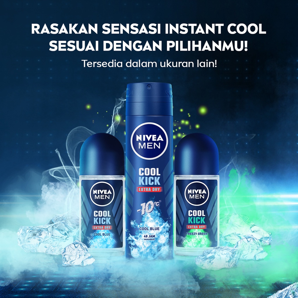 NIVEA MEN DEODORANT COOL KICK [ 50 ML ] EXTRA DRY COOL BLUE ROLL-ON MALE DEODORAN PRIA PERSONAL CARE