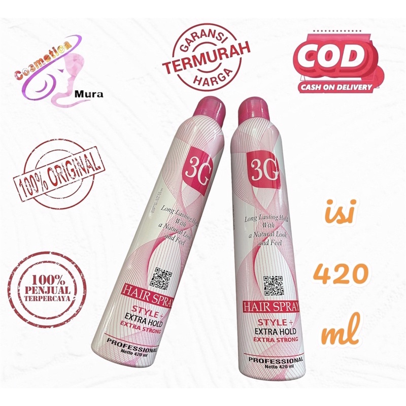 [ isi 420 ml / super keras ] 3G hair spray style extra hold extra strong - pengeras rambut 3G