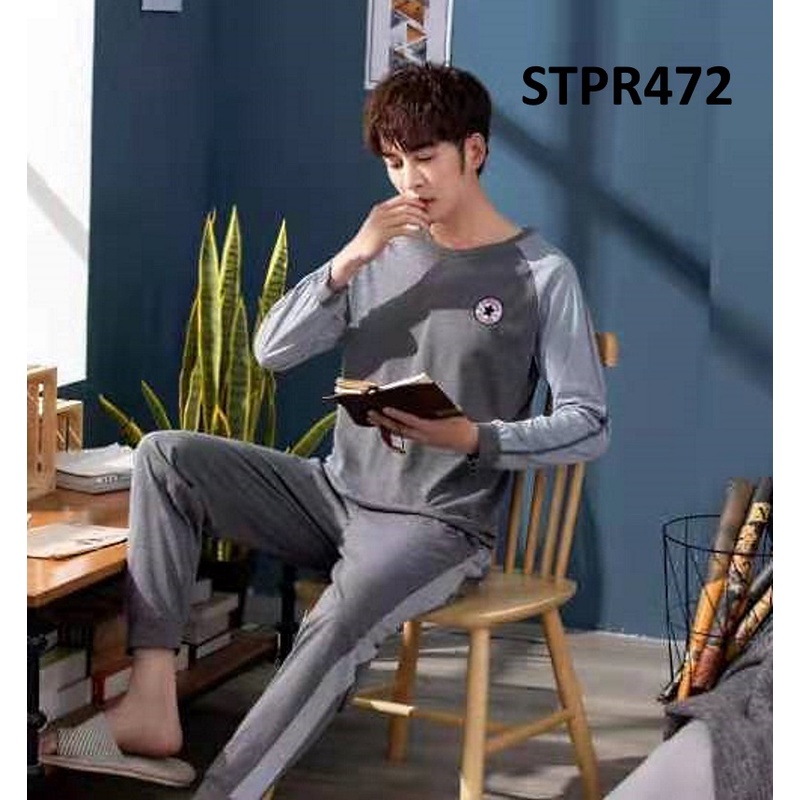 Piyama Pria Baju Tidur Pria Lengan Panjang Celana Panjang Motif Panda Abu-Abu