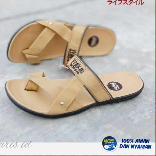 Sandal Selop pria Impor murah - Sandal keren Cowok slip on flat - Cokelat, 39