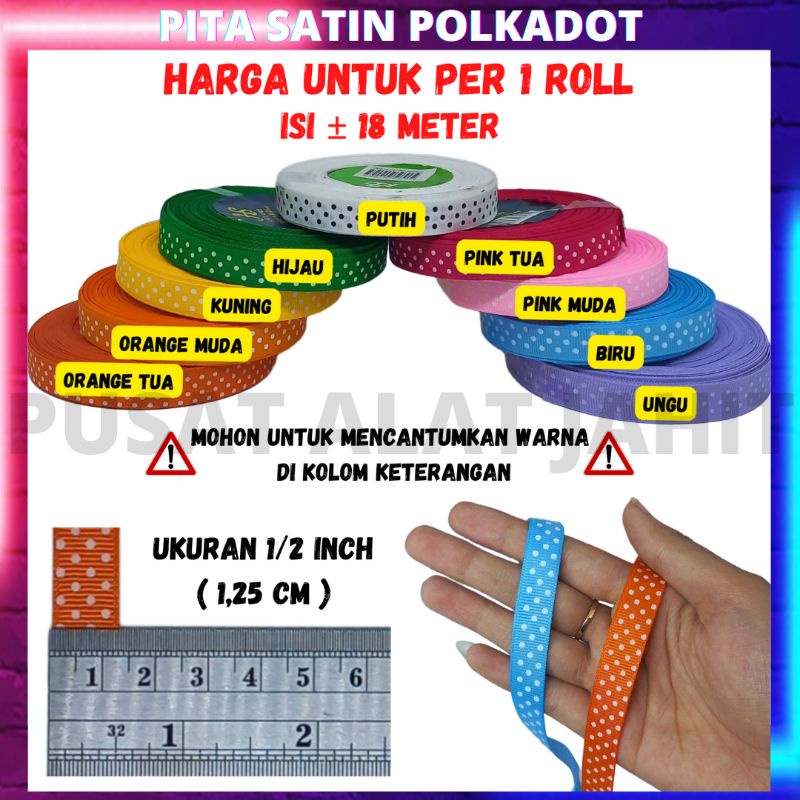 

PITA SATIN KADO KAIN HIAS AKSESORIS ANAK MOTIF POLKADOT POLKA KECIL LEBAR 1,25 CM 1/2 INCH PER ROLL