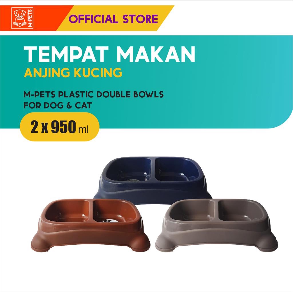 M-Pets Plastic Double Bowls 2 x 950 ml /Tempat Makan Hewan