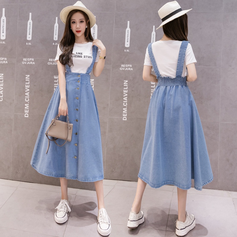 Baju Pantai Santai Terusan Dress Denim Jeans Rok Panjang