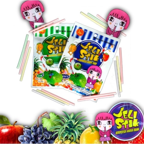 ( JSO ) Permen Jeli Stik Mini Aneka Rasa Buah Jelly Stick Permen Rasa Buah Permen Sedotan Jeli Stick Snack Jadoel Cemilan Anak Murah