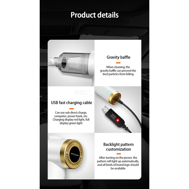 Q8 Vacuum Cleaner Lipat Wireless 9000Pa Dengan Lampu LED 3 In 1 Untuk Mobil