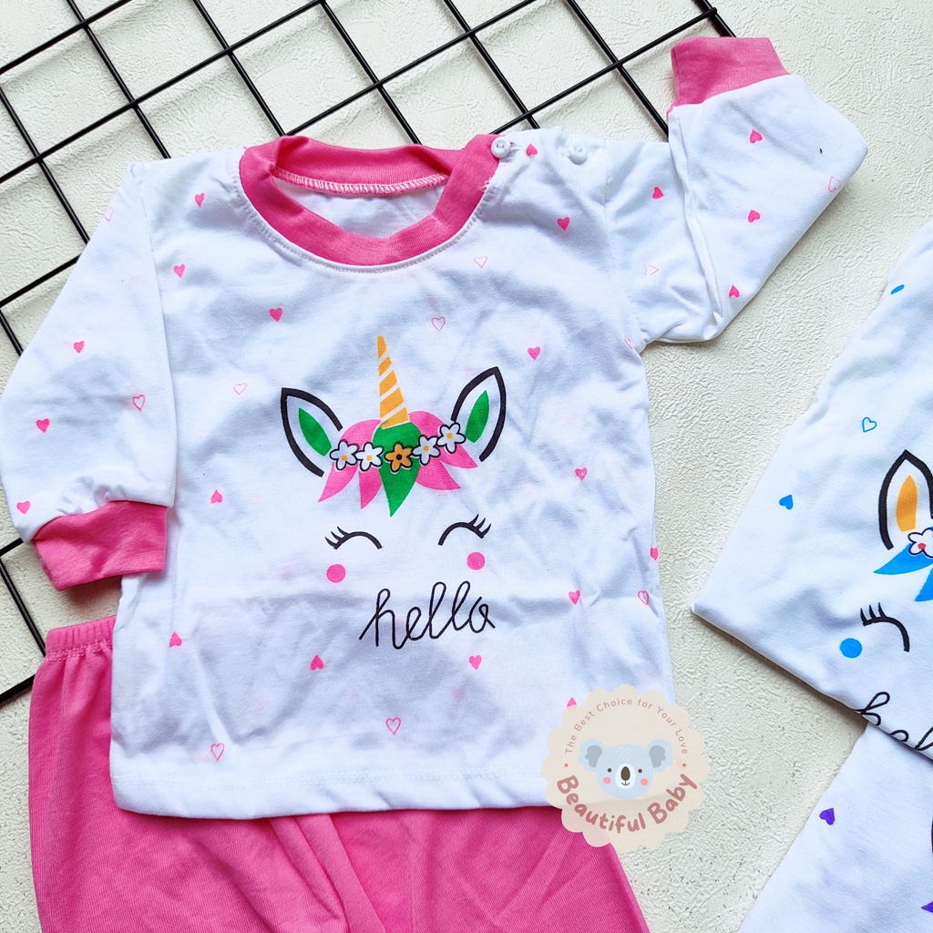 Setelan Piyama Bayi Perempuan 3-12 bulan Motif Unicorn / Setelan Baju Bayi Panjang / Celana Panjang Bayi / Baju Bayi Perempuan / Beautiful Baby Shop