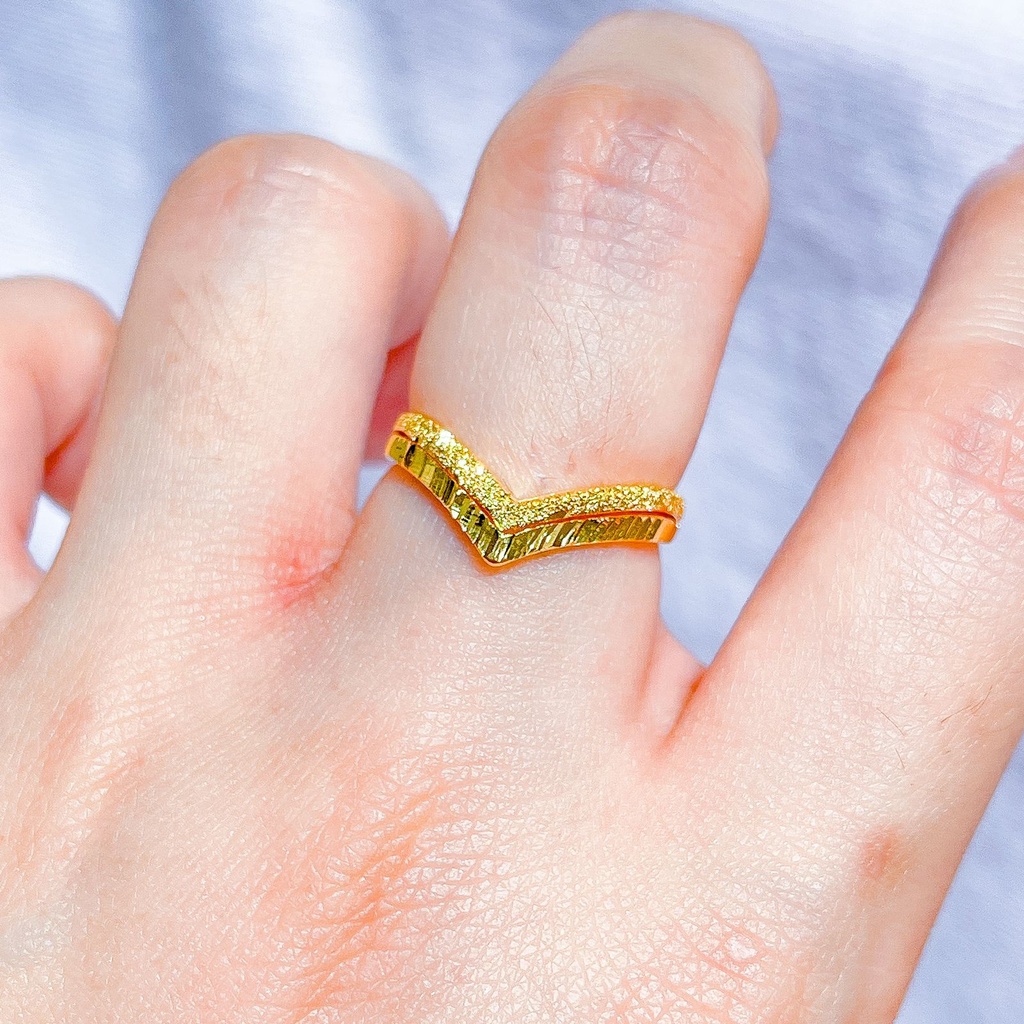 NEW! Cincin V anak dan dewasa emas asli kadar 70 lokal doff kilat Fuji Aurel tanpa permata shining moon gold ring 1 gram