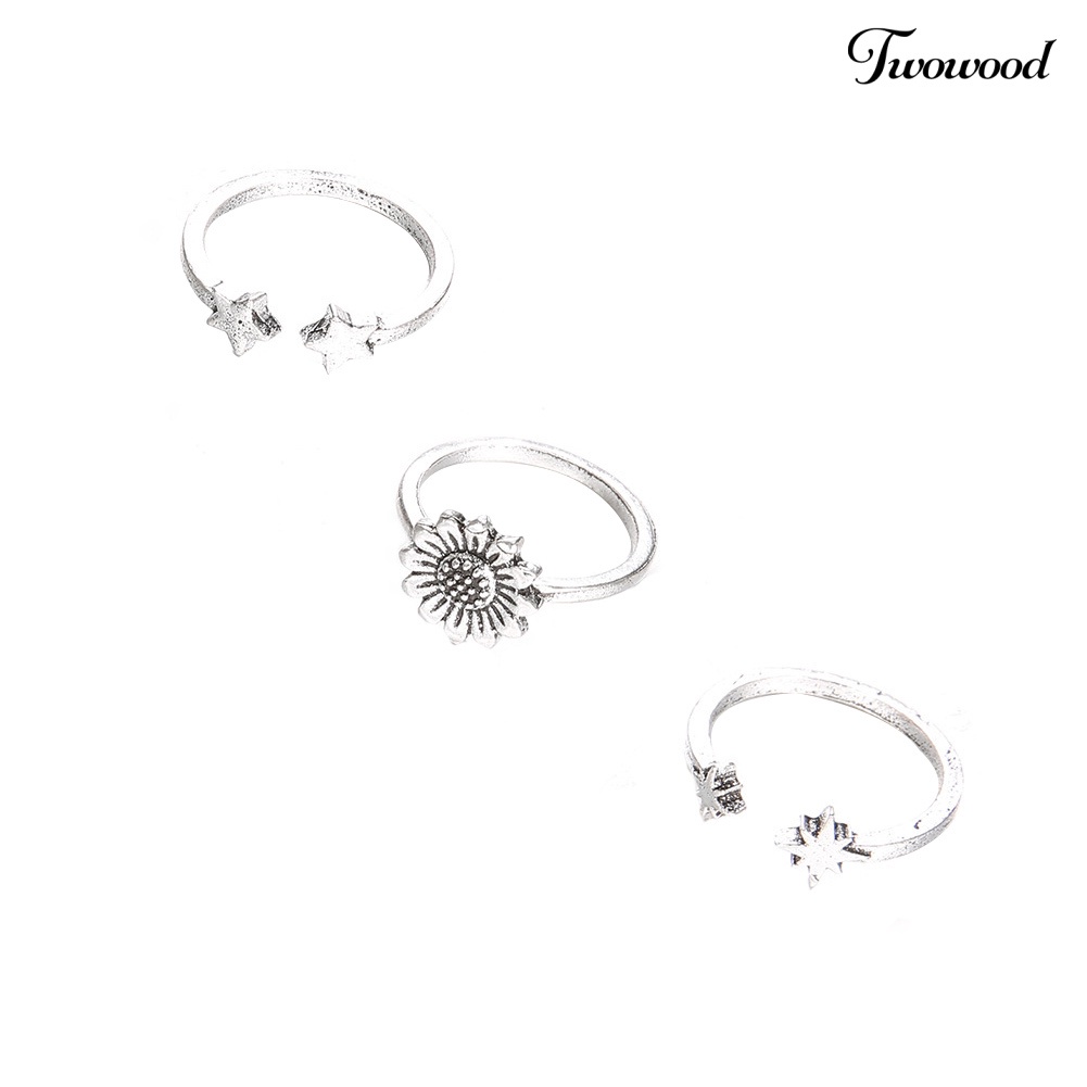 3pcs / Set Cincin Knuckle Midi Model Terbuka Motif Bunga Matahari Bintang Gaya Bohemian Untuk Wanita