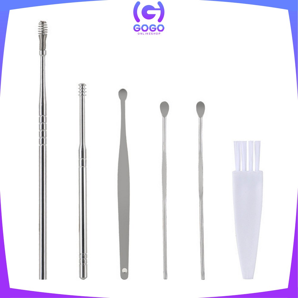 GOGO-C571-C572 Alat Pembersih Telinga Korek Kuping Ear Wax 6 In 1 / Set Paket Pembersih Kotoran Telinga Stainless Steel