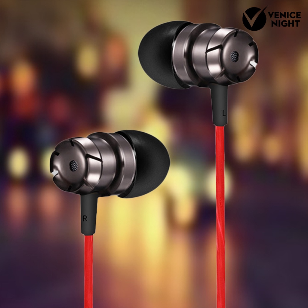 (VNEP) (Berkabel) Earphone In-ear Heavy Bass Metal Line Control Headphone Headset dengan Mic untuk Gaming