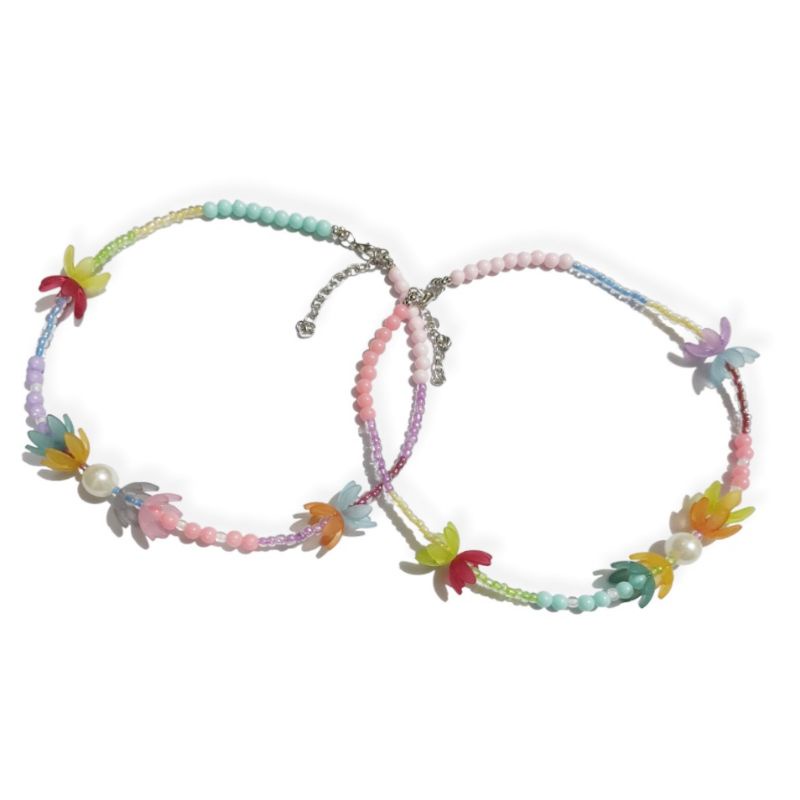 Claudia Flowery Colorful Necklace Kalung Beads Kelopak Bunga Warna Warni