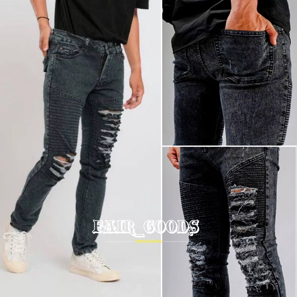 Bikers Rider Ripped - Celana Jeans Pria Sobek Lutut Ripped - Jeans Celana Panjang Hitam Pria Street - Celana Bikes Snow - Celana Snow Pria - Celana Terbaru Dan Terlaris