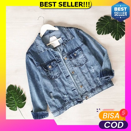Jaket Jeans Jaket Jins Oversize Crop Wanita Lepis Jaket Cewek Jaket Levis Casual Ripped Import Terba