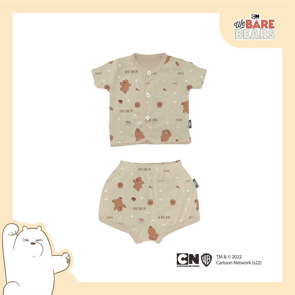 Baju Bayi Setelan Anak Lengan Pendek Kancing Depan Celana Pendek Fluffy We Bare Bears WDI