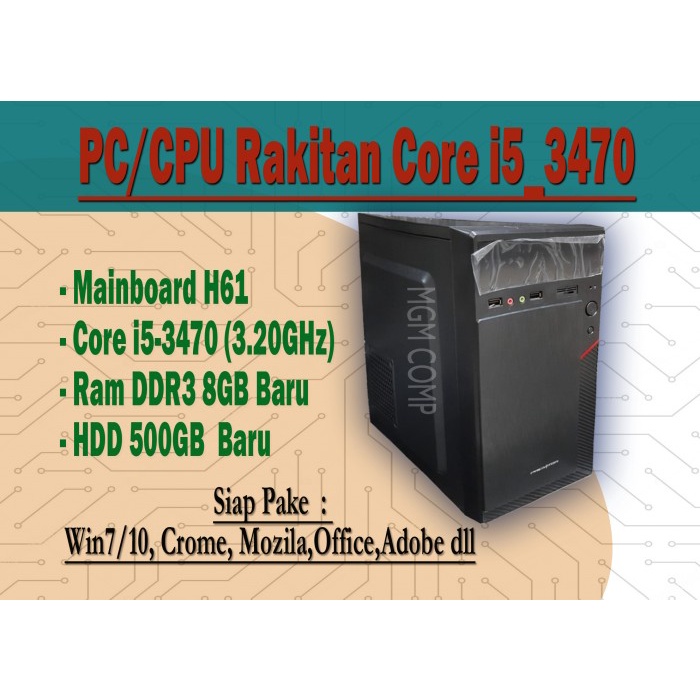 Pc Rakitan Core I5 3470 Ram 8Gb Casing Baru