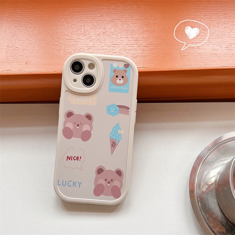 Cute iCE Cream Bear Soft Case Apple iPhone 6S 7 8 Plus XR XS Max 11 12 13 14 Pro max 14 pLUS Black Silicone Case for Girl gift Baolongwish