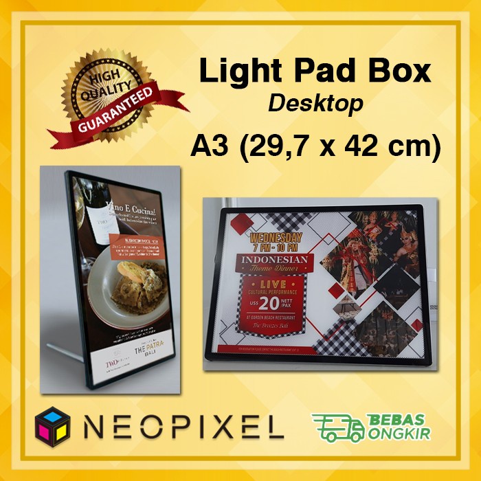 Papan Neon Box LightBox Custom Menu Cafe LED Lightpad A3 Meja Desktop