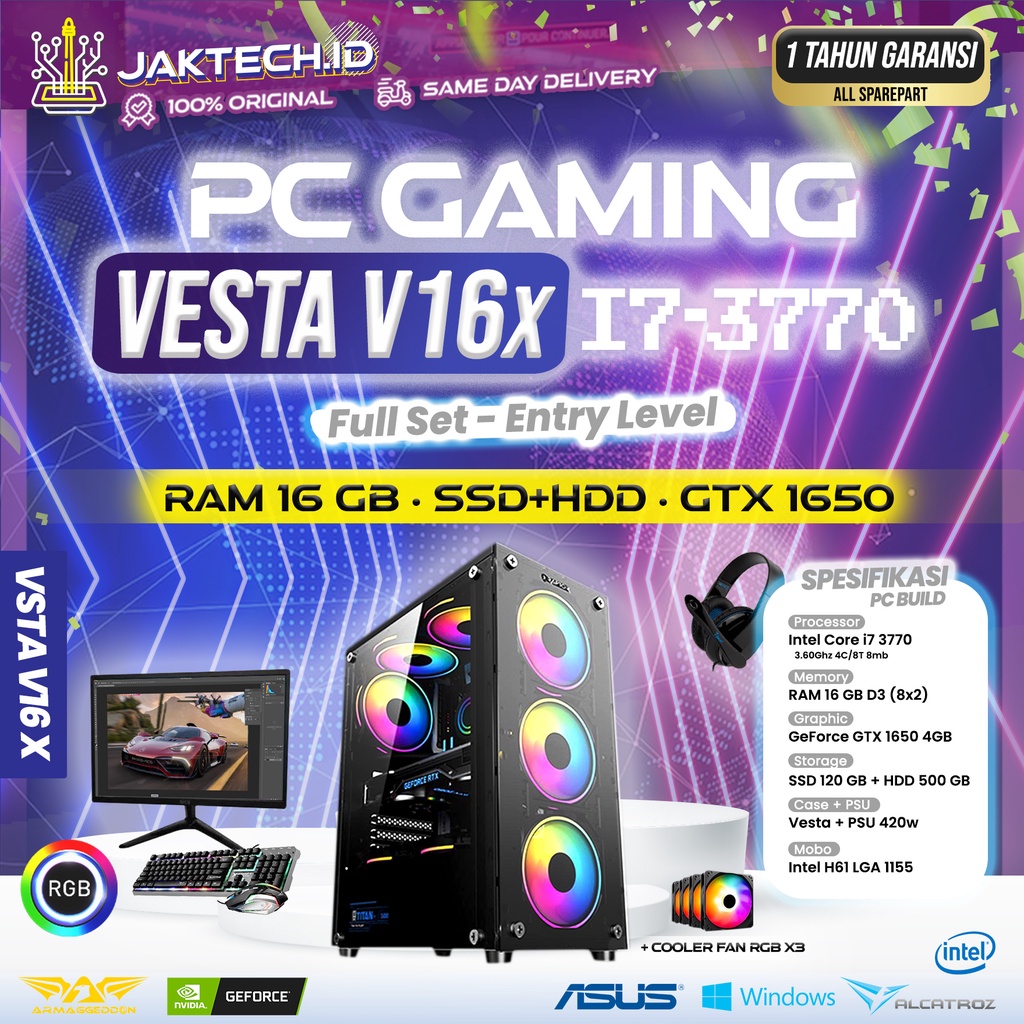 PC Gaming Full Set / Core i7 / 16 GB / SSD / VGA GT 1030 / RGB