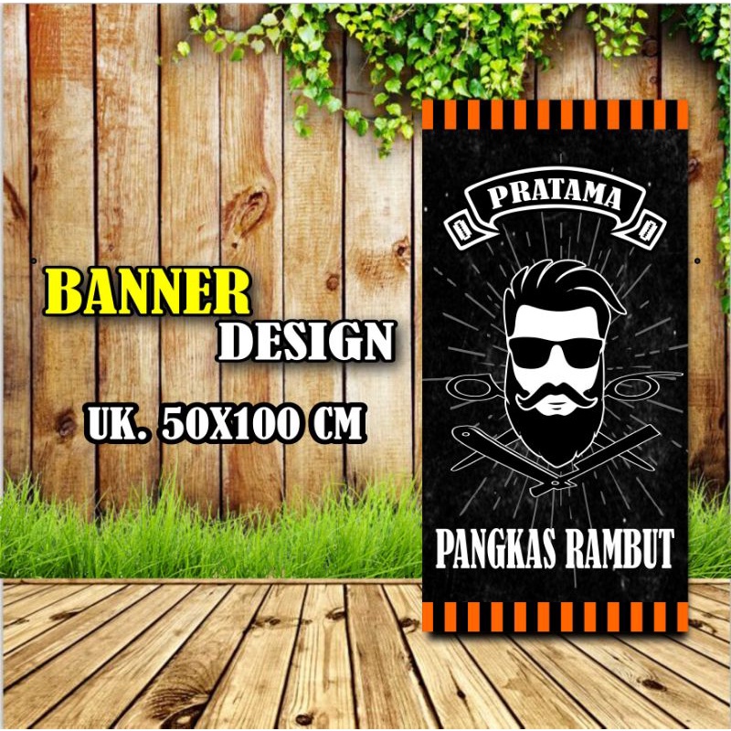 Spanduk Banner Berdiri pangkas Rambut Keren Hitam