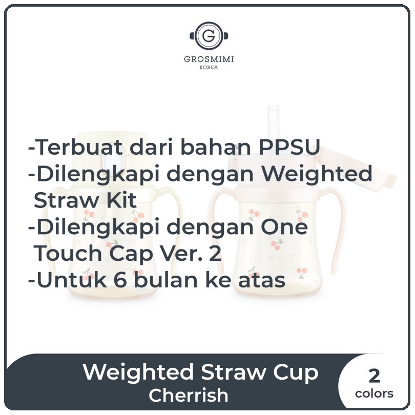 Grosmimi PPSU Dotgom Weighted Straw Cup | Botol Minum Anak