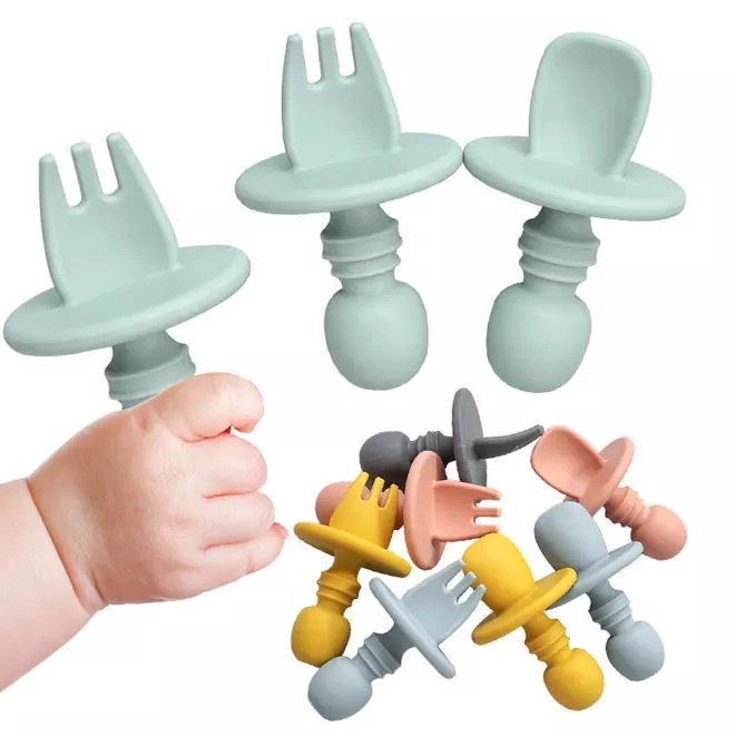 GOOGOO Baby Training Silicone Mini Spoon Fork / Sendok Garpu Silikon Bayi