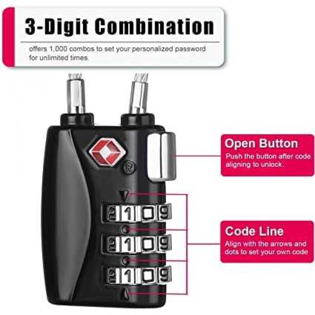 Gembok Koper TSA Lock Kombinasi 3 Digit Angka Suitcase Password