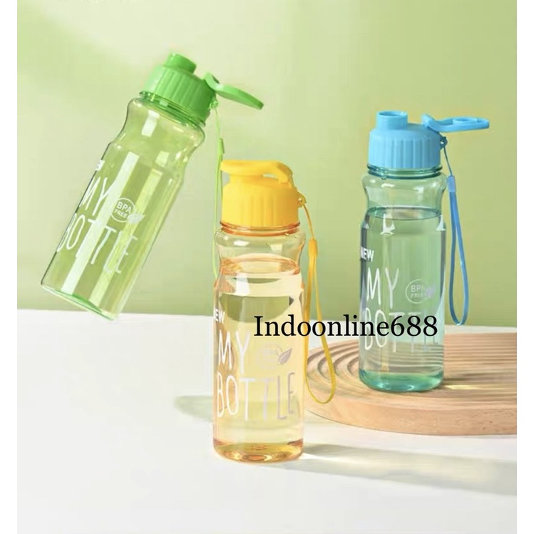 NEW MY BOTTLE WARNA WARNI - BOTOL MINUM ANAK DENGAN FLIP TUTUP KLIK -  WATER BOTTLE DENGAN TALI GANTUNG