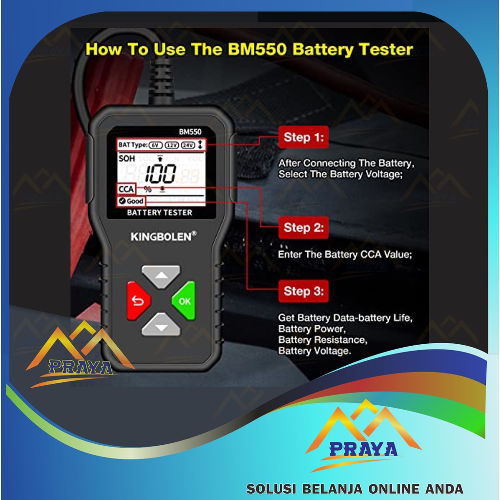 3 in 1 KINGBOLEN BM550 DIGITAL AKI TESTER ACCU MOBIL TRUK 12V 24V 36V BATERAI LISTRIK BUS TES KING BOLEN BM 550