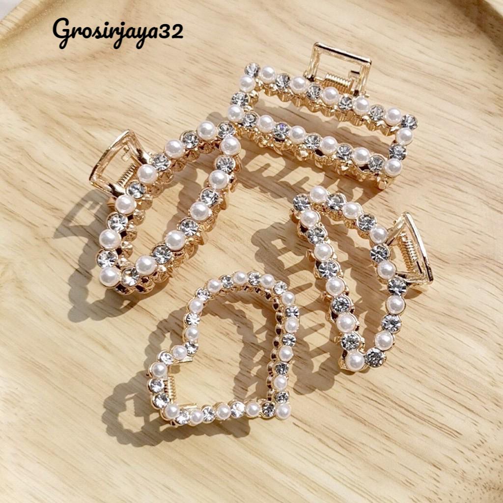 (GROSIRJAYA32) Jedai 5cm korea Mutiara Elegan Jepit Rambut Alloy Korea Mutiara Permata Jepit Salon Logam Warna Emas