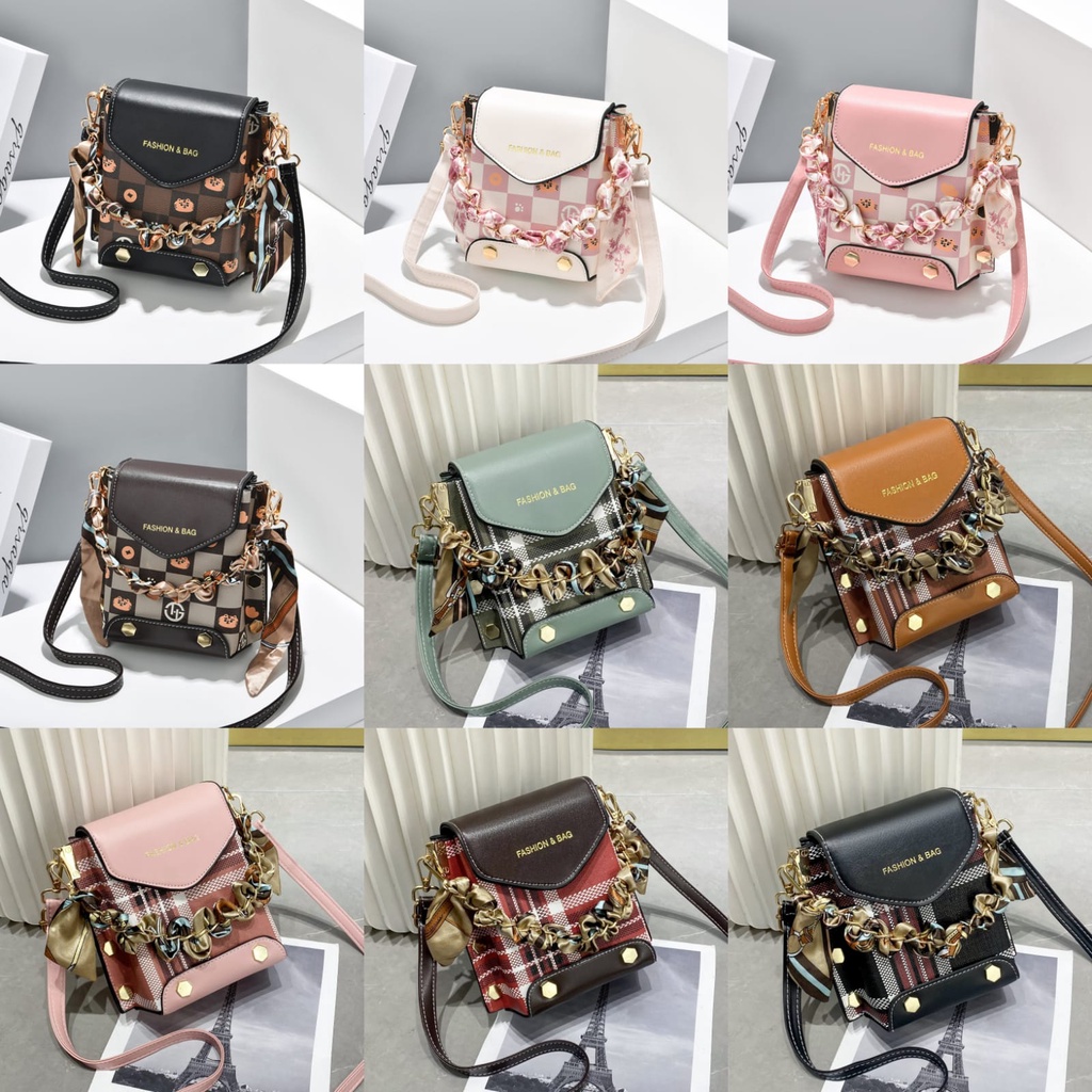 Gobra ♕ TW013 Tas Selempang Wanita Motif Kucing Kotak Simple Mini Tas Bahu Import Murah