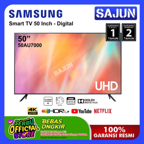Samsung Smart TV 50 Inch Crystal 4K UHD 50AU7000 / UA50AU7000 - 50AU7000 REGULER Promo