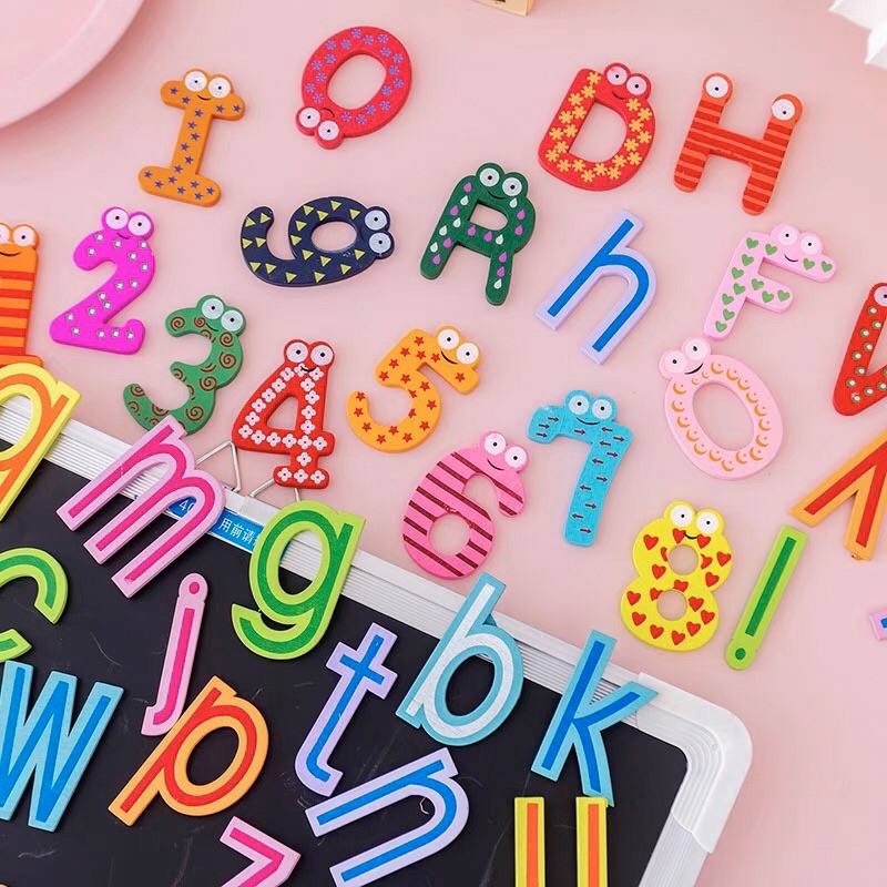 HAPPYTOYS.888 #A45 NUMBER MAGNET 0-9 ISI 10PCS / ALPHABET MAGNET BIG ISI 26PCS UKURAN BESAR / TEMPELAN KULKAS BAHAN KAYU / MAGNET ANGKA / MAGNET HURUF