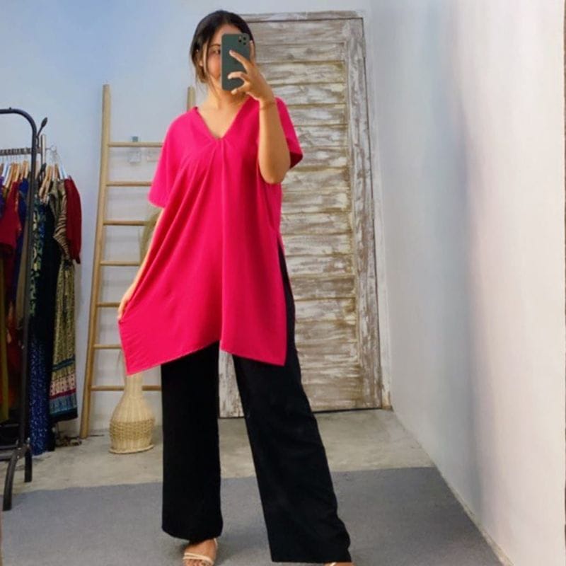 Yasinta Long Square Top Crinkle Nagita Atasan Wanita V-neck Oversize AIRFLOW CRINKLE ANTI LECEK RCS