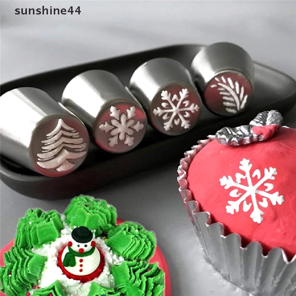 Sunshine 4pcs / set Spuit Piping Krim Kue Bahan Stainless Steel Untuk Dekorasi Natal