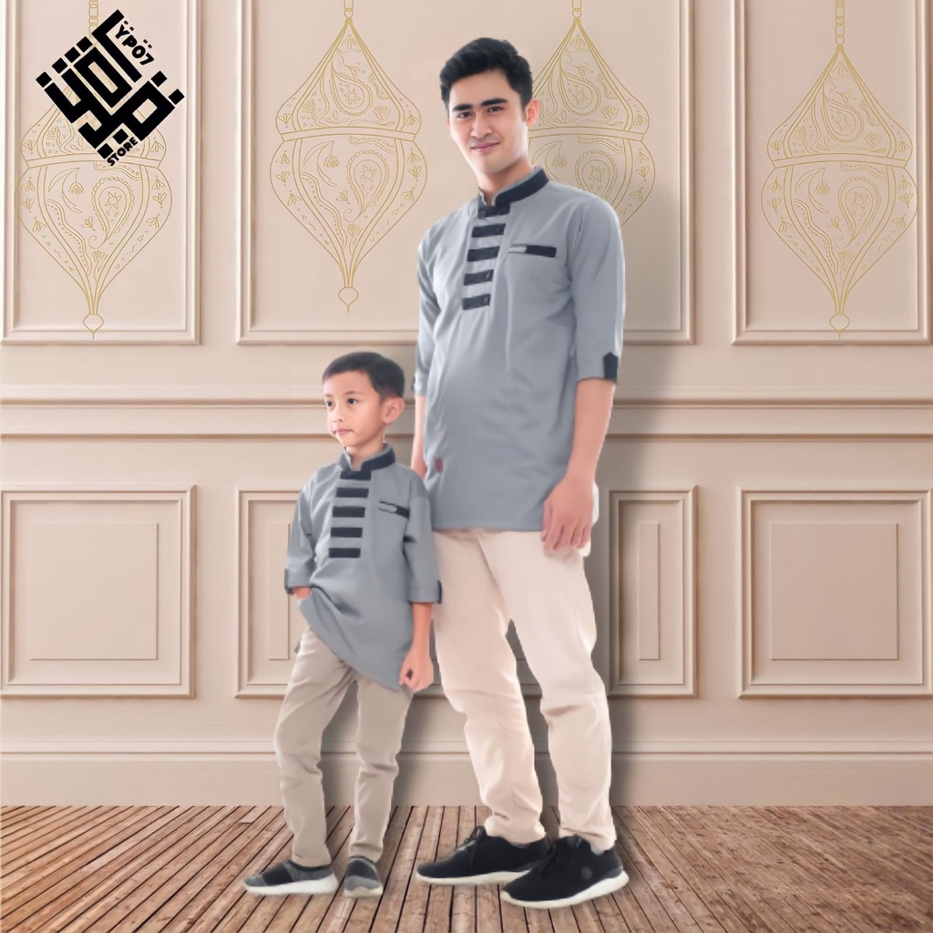 Baju koko couple ayah dan anak laki laki bahan toyobo fodu adem kekinian warna hitam maroon mustard 