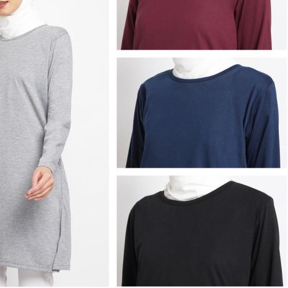 HAZIMAH tunik kaos muslimah polos murah katun - Hitam