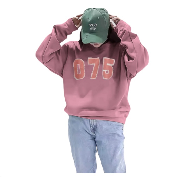 Sweater Crewneck Oblong NUMBER Oversize Outerwear Pria Wanita Desain Simple Kasual Korean Look Style